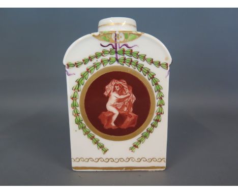A French porcelain tea caddy, classical circular plaques back and front 
Condition report: Missing stopper