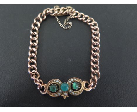 An early to mid 20th century 9ct gold green-gem and seed pearl bracelet - Length 18cms - Weight approx 8.5gms
Condition Repor