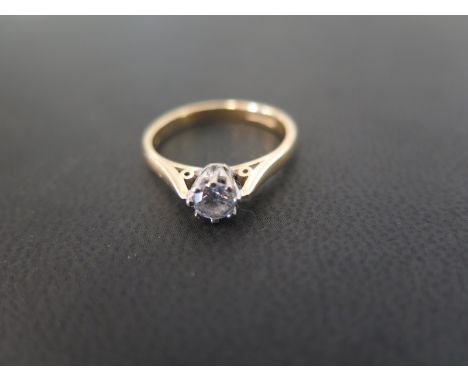 An 18ct gold brilliant-cut diamond single-stone ring - Diamond weight 0.35ct, stamped to band - Ring size M 1/2 - Weight appr