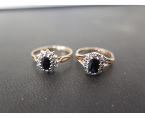 Two 9ct gold sapphire and diamond cluster rings - Hallmarked London - Ring size J and P - Weight approx 3.8gms
Condition Repo