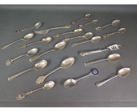 Eleven hallmarked silver spoons, one fork, a silver butter knife and seven other spoons - total weighable silver approx 7.8 t