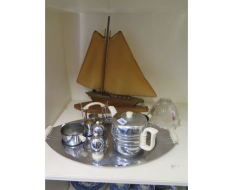 An Art Deco Breakfast set, Yacht lamp and shade