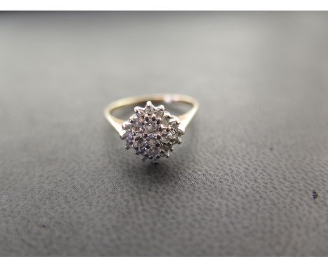 A 9ct gold brilliant-cut diamond cluster ring - Hallmarked London - Ring size M - Weight approx 2.0gms
Condition Report: Good