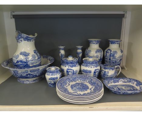 A collection of Spode Italian ceramics comprising wash set, vases, ginger jars, candlesticks etc