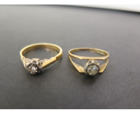 Two 18ct gold brilliant-cut diamond single-stone rings - Hallmarked London - Ring sizes L and L 1/2 - Total weight approx 4.7