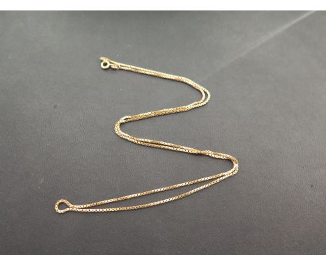 A box-link chain - Tests as high carat gold - With foreign marks - Length 71cms - Weight approx 10.9gms
Condition Report: Goo