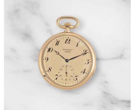 Breguet. An 18K gold keyless wind open face minute repeating pocket watchBreguet. Montre de gousset à cadran ouvert en or jau