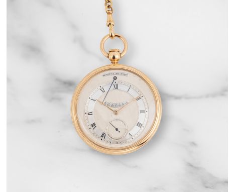 Breguet. An 18K gold pendule automatic open face pocket watch with power reserve indicationBreguet. Montre de gousset à cadra