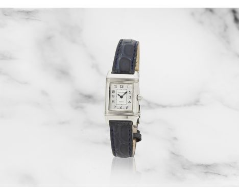 Jaeger-LeCoultre. A stainless steel manual wind reversible rectangular double dial wristwatch with diamond set bezelJaeger-Le