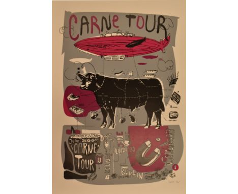 Dase (Spanish)&nbsp;
Carne Tour&nbsp;
Screenprint on paper
Signed and numbered 2/50 by artist
Measures approx. 59cm x 42cm (2