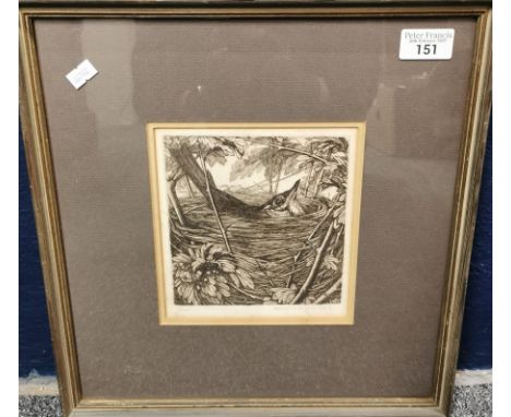 Alfred K Wiffen RCA (British 20th century), 'Home', study of a bird on her nest, uncoloured etching signed in pencil by the a