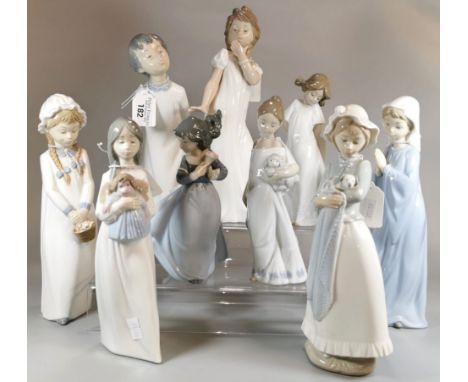 Collection of nine Nao Spanish porcelain figurines of young girls. (9) (B.P. 21% + VAT)