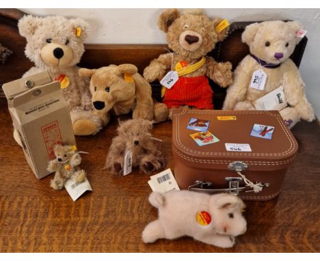 Collection of Steiff teddy bears to include: 'Diamond Jubilee', 'Charly', 'Steiff Mini', 'Fynn in suitcase', 'Pig' etc. (8) (
