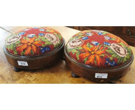 Pair of Victorian walnut footstools overall with floral and foliate tapestry design. (2) (B.P. 21% + VAT)