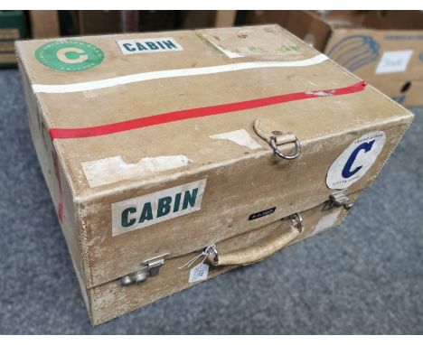 Vintage continental travelling shoe trunk with various luggage labels  including Lauro Lines, bearing plaque Lilian Zurich. (