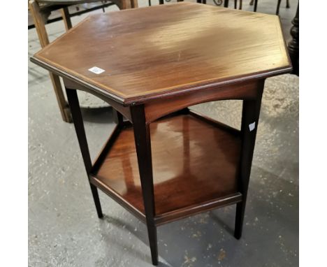 Edwardian mahogany hexagonal lamp table with under tier on square tapering legs. 65cm diameter and 69cm high approx. (B.P. 21