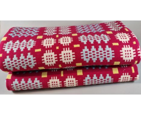 Vintage geometric red ground Welsh carthen. (B.P. 21% + VAT).&nbsp;Dimensions - 184-212cm approx. No obvious damage.