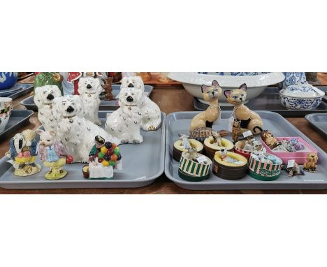 Collection of Wade porcelain Whimseys and other items, some in original hat boxes to include: Scottie Dog, Owl, Tortoise, two