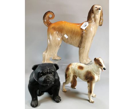 Pottery study of a seated British Bulldog, together with two ceramic studies of an Afghan Hound and another. (3) (B.P. 21% + 