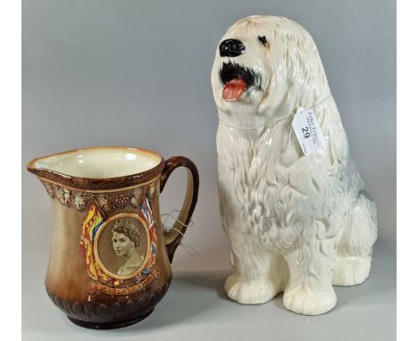 Royal Doulton ceramic jug commemorating the Coronation of Queen Elizabeth II at Westminster Abbey 1953, together with a Beswi