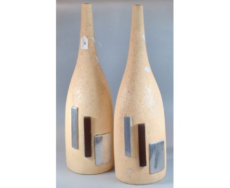 Pair of modern contemporary ceramic floor vases with raised geometric designs. (2) (B.P. 21% + VAT)