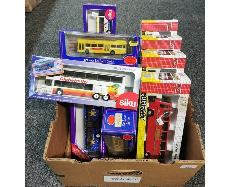 Collection of diecast model vehicles of buses by Siku, Exclusive First Edition De Luxe Series, and Joal. (15)  (B.P. 21% + VA