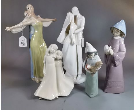 Collection of bone china figurines: Lladro, Nao, Royal Doulton Images, Royal Worcester Moments etc. (5) (B.P. 21% + VAT)