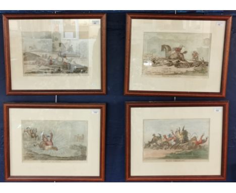 After Humphrey, a set of four original hand-coloured fox hunting prints to include 'Hounds Throwing Off', 'Hounds Finding', '