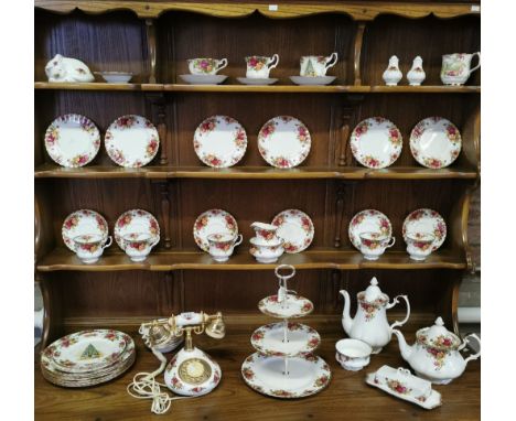 A collection of Royal Albert 'Old Country Roses' tea-ware items including teapots, together with some other Royal Albert 'Chr