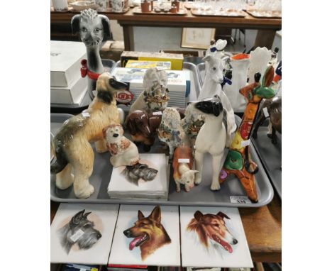 Collection of ceramic animals, mainly dogs to include: Afghan Hound, 1970s style Poodle, Lurcher dogs, model of a Giraffe, tr