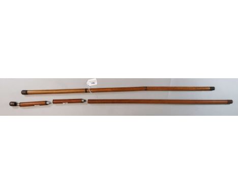 Two three sectionwriring sticks / canes, incorporating pen, inkwell and pencil. (2) (B.P. 21% + VAT)