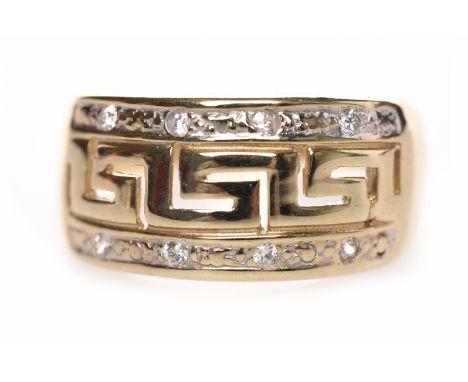 GENTLEMAN'S NINE CARAT GOLD RING
with central Greek key motif section of openwork design, size Q, 3.8g
