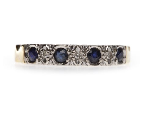 SAPPHIRE AND DIAMOND HALF ETERNITY RING
set with four round sapphires alternating with round diamonds, in eighteen carat gold