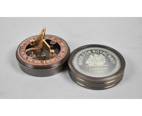 A Reproduction Combination Compass/ Sundial, with Brass and Copper Mounts, Glass Top Inscribed "Made for Royal Navy, London 1