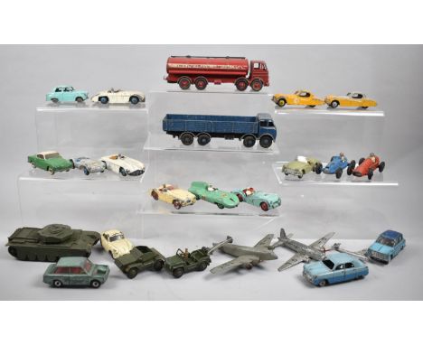 A Collection of Vintage Playworn Dinky Toys to include Lorries, Military, Aircraft, Sports and Racing Cars 