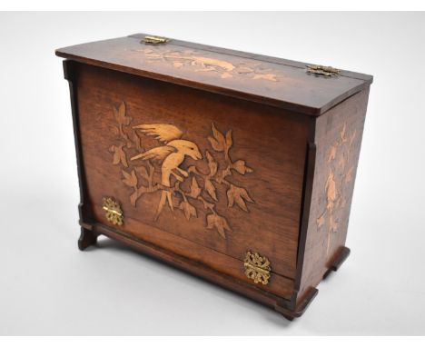 A Late 19th Century Inlaid Fall Front Stationery Box with Hinged Lid to Two section Interior, Requires Bracket Feet to one si