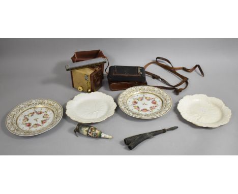 A Collection of Vintage Items to include Boxed and Folding Camera, Ceramics Continental Pipe Bowl, decorated Plates 