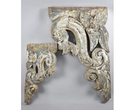 Two 19th Century Carved Wooden Shelf Brackets, Tallest 64cms High and 37cms Wide 