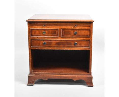 A Modern Bradley String Inlaid and Crossbanded Mahogany Side Cabinet with Top Brushing Slide over Two Short and One Long Draw