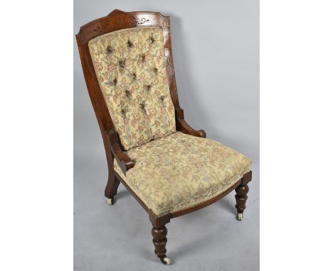 A Late Victorian/Edwardian Button Tapestry Upholstered Ladies Nursing Chair 