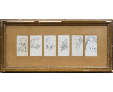 JOHN YOUNG (SCOTTISH 20TH CENTURY),GROUP OF PORTRAIT SKETCHESpencil on paper, each signed12cm x 46cmFramed and under glass
