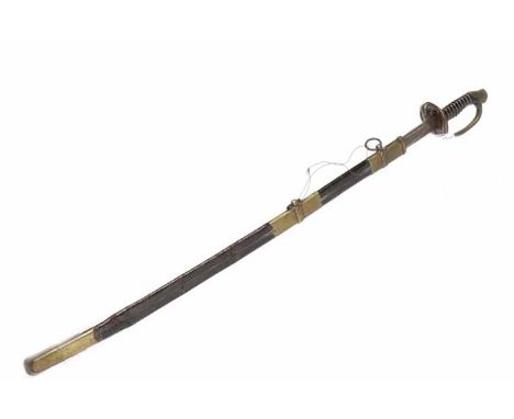 19TH CENTURY FRENCH NAVAL OFFICER'S SWORDwith horn mounted grip, contained within a leather scabbard (losses), with anchor ma