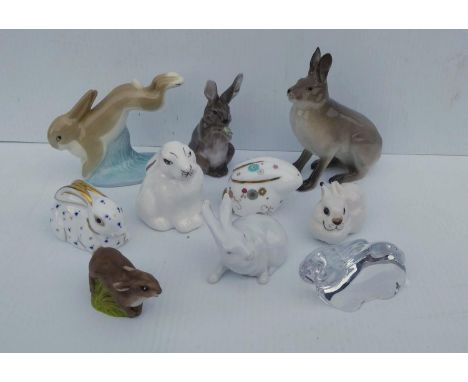 A selection of rabbit figurines by Coalport, Aynsley (x2), Royal Crown Derby, Royal Copenhagen (x2), Midwinter, Villeroy &amp