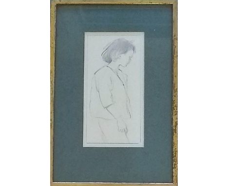 After Augustus John (1878-1961), THREE-QUARTER PORTRAIT OF A YOUNG GIRL, pencil, framed, mounted, unsigned, 19 x 9.5 cm 