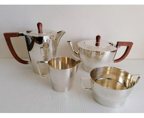An Art Deco silver four-piece tea/coffee service by Alvic Products Ltd., Birmingham, 1947, 1119g 