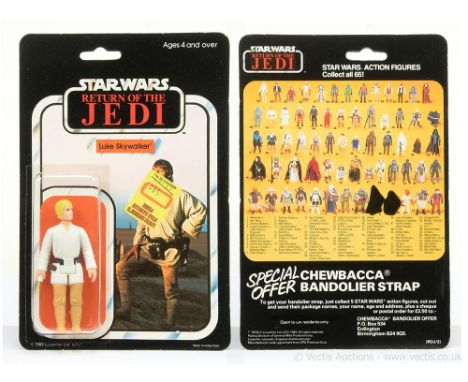 Palitoy Star Wars vintage Return of the Jedi Luke Skywalker 3 3/4" figure, Mint, within Near Mint Tri-Logo bubble, upon Near 