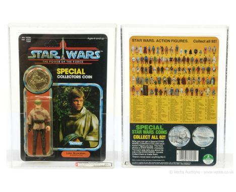 Kenner Star Wars vintage The Power of the Force Luke Skywalker battle Poncho 3 3/4" figure, AFA Graded 85 Y-NM+ Card 85 Bubbl