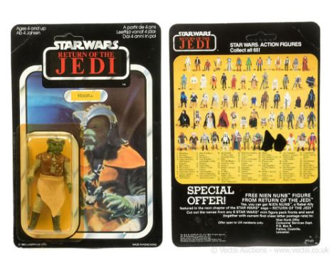 Palitoy Star Wars vintage Return of the Jedi Klaatu 3 3/4" figure, Mint, within Excellent (yellowed) bubble, upon Good Plus (