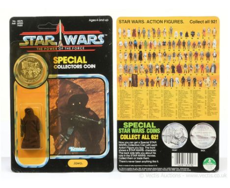 Kenner Star Wars vintage The Power of the Force Jawa 3 3/4" figure, Mint, within Excellent (yellowed) bubble, upon Excellent 