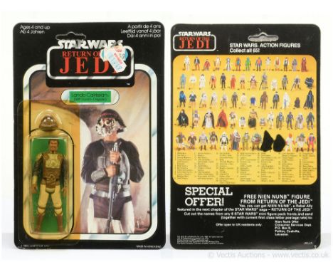 Palitoy Star Wars vintage Return of the Jedi Lando Calrissian Skiff Guard 3 3/4" figure, Mint, within Excellent (yellowed) bu
